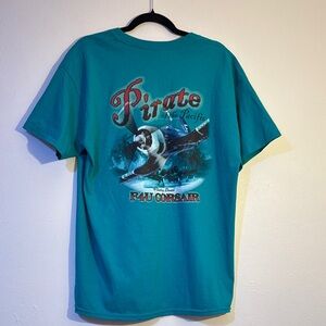 Pirate of the pacificF4U Corsair airplane Graphic Teal T-Shirt large Gildan